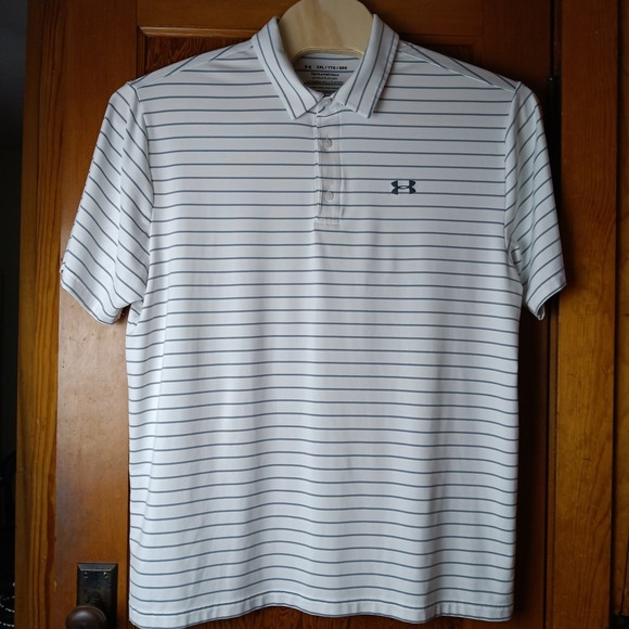 Under Armour Mens Playoff Polo Shirt XXL White Grey Striped Loose Fit - Picture 3 of 11